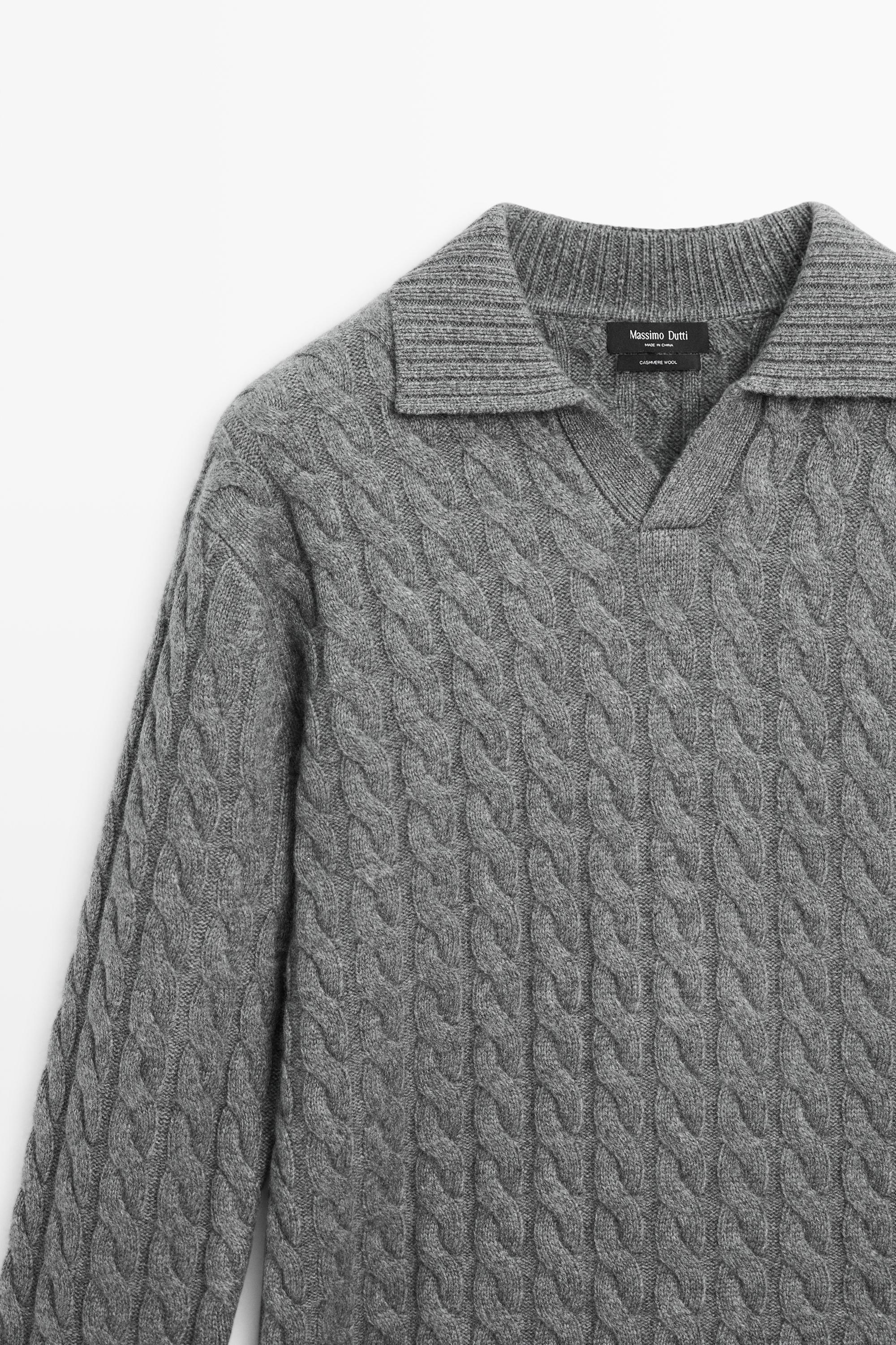 Cable-knit cashmere polo sweater