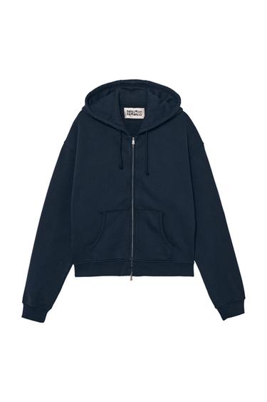 Zara CROPPED FIT HOODIE WITH ZIP - Navy blue