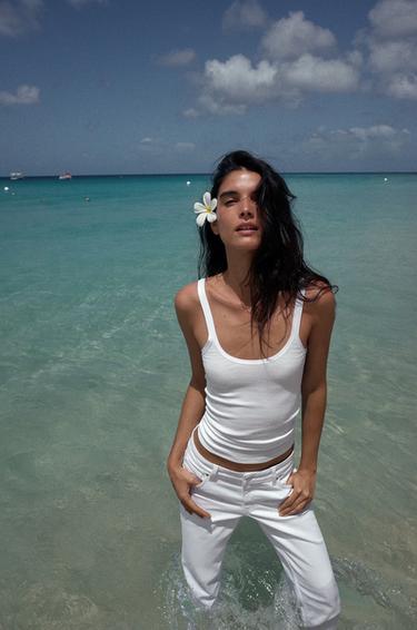 TRF ブーツカットローライズデニムパンツホワイトZaraのTRF ブーツカットローライズデニムパンツ - ホワイト 