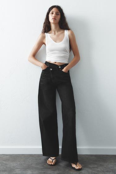 JEANS TRF WIDE LEG CINTURA CRUZADA TIRO ALTO - Negro de Zara - Imagen 0
