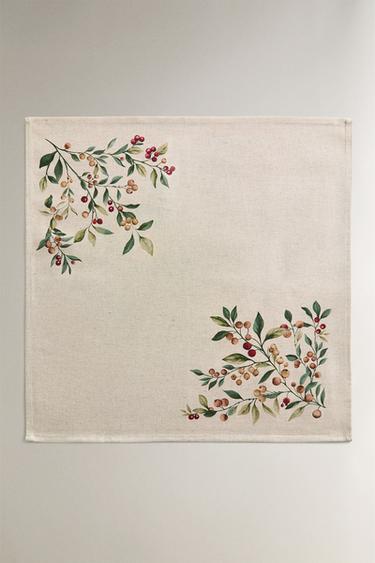 SET OF COTTON CHRISTMAS BRANCH NAPKINS (SET OF 2) - Ecru by Zara - Image 1
