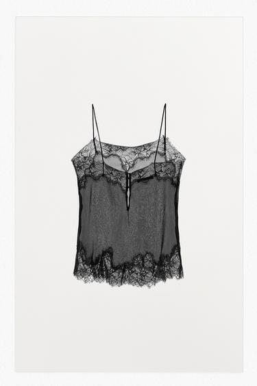 PLEATED LACE TOP - Black by Zara