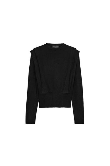 סוודר סריג עם כריות כתפיים - שחור של Zara