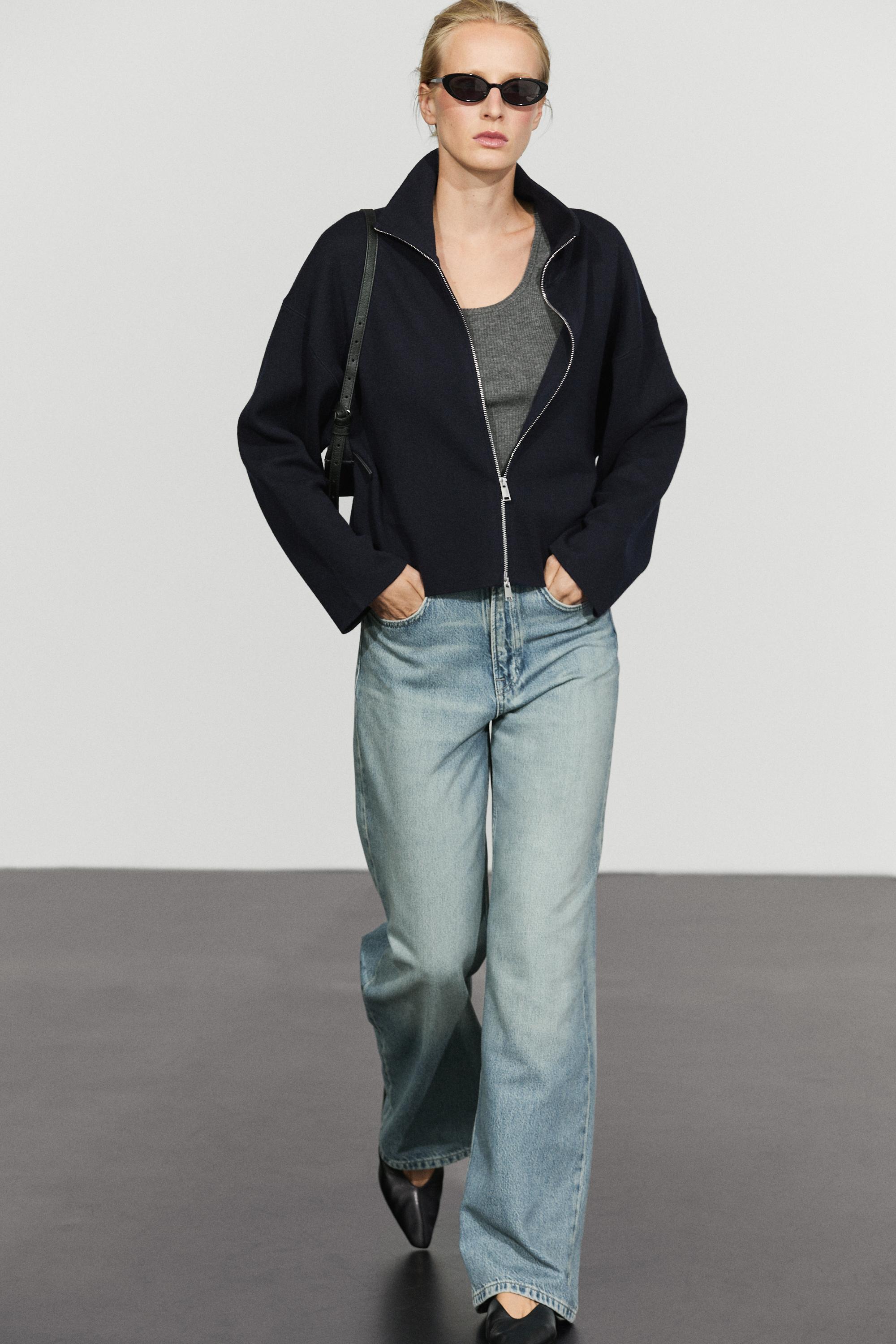 Cotton knit zip-up jacket
