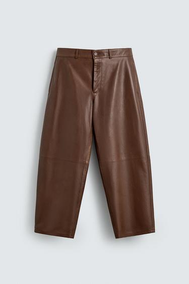 LEATHER BALLOON FIT TROUSERS - Brown by Zara