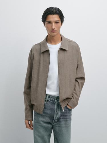 Zara 100% wool houndstooth jacket - Stone