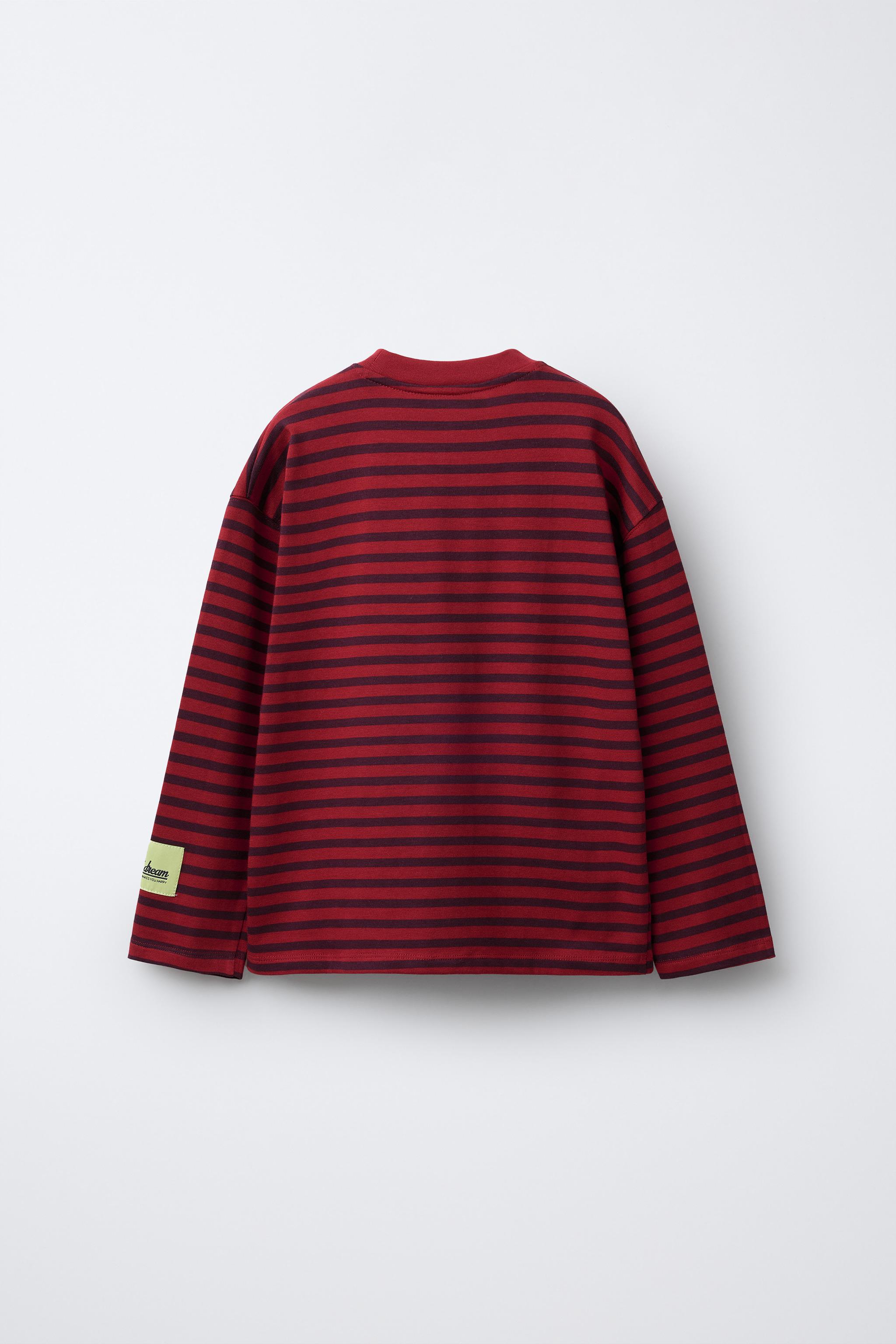 STRIPED TEXT T-SHIRT - Dark red | ZARA United States