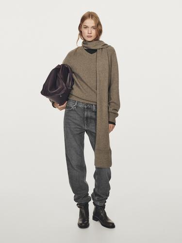 Pull écharpe en maille 100 % laine avec poche - Vert de Zara