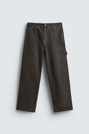 PANTALON RELAXED FIT RAYURES FLOQUÉES - Vert billard de Zara - Image 6