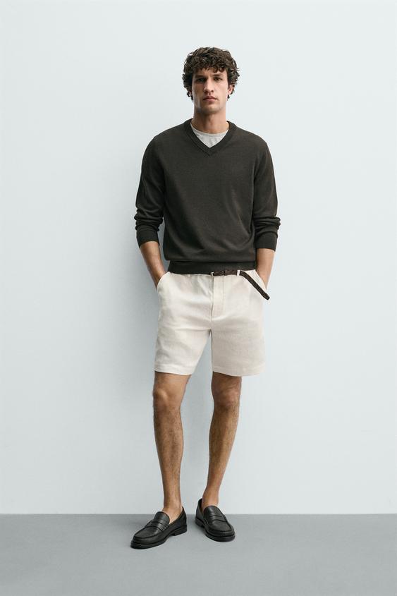 BERMUDA REGULAR FIT 100% LINO - Blanco de Zara - Imagen 0