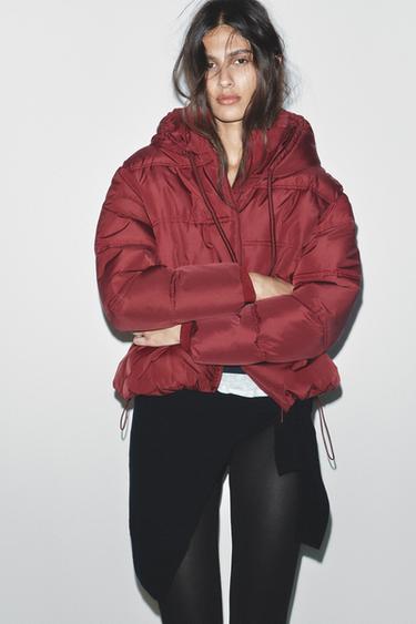 Zara WATER REPELLENT WINDPROOF HOODED SHORT ANORAK - Maroon