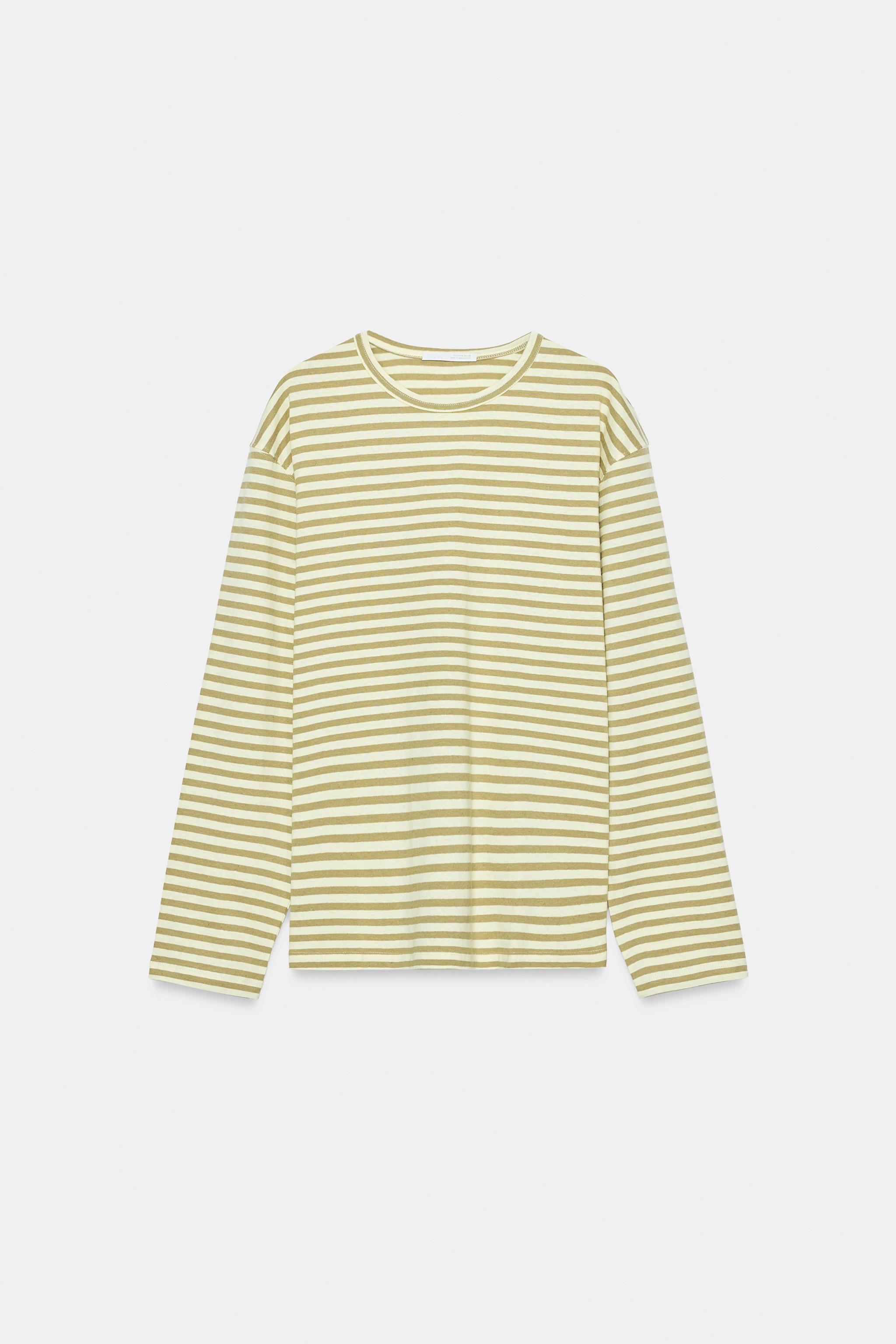ÇİZGİLİ PAMUKLU KETEN T-SHIRT - Görsel 6