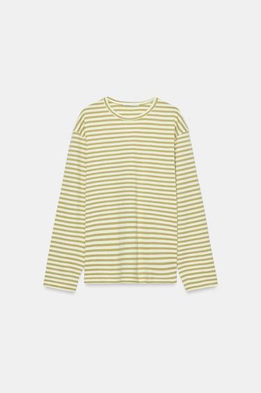 STRIPED COTTON AND LINEN T-SHIRT - Beige by Zara