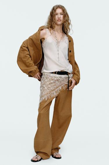 ZW COLLECTION LEATHER TROUSERS - Mid-camel by Zara