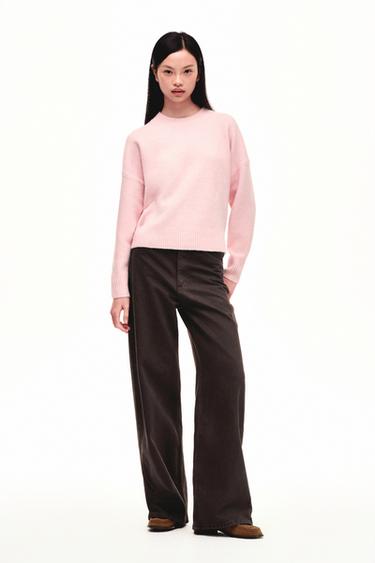 Zara TRF 超寬管高腰牛仔褲 - 棕色