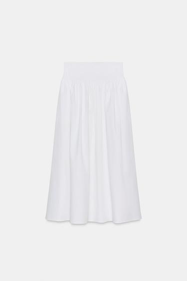 FALDA MIDI CINTURA ELÁSTICA - Blanco de Zara - Imagen 0