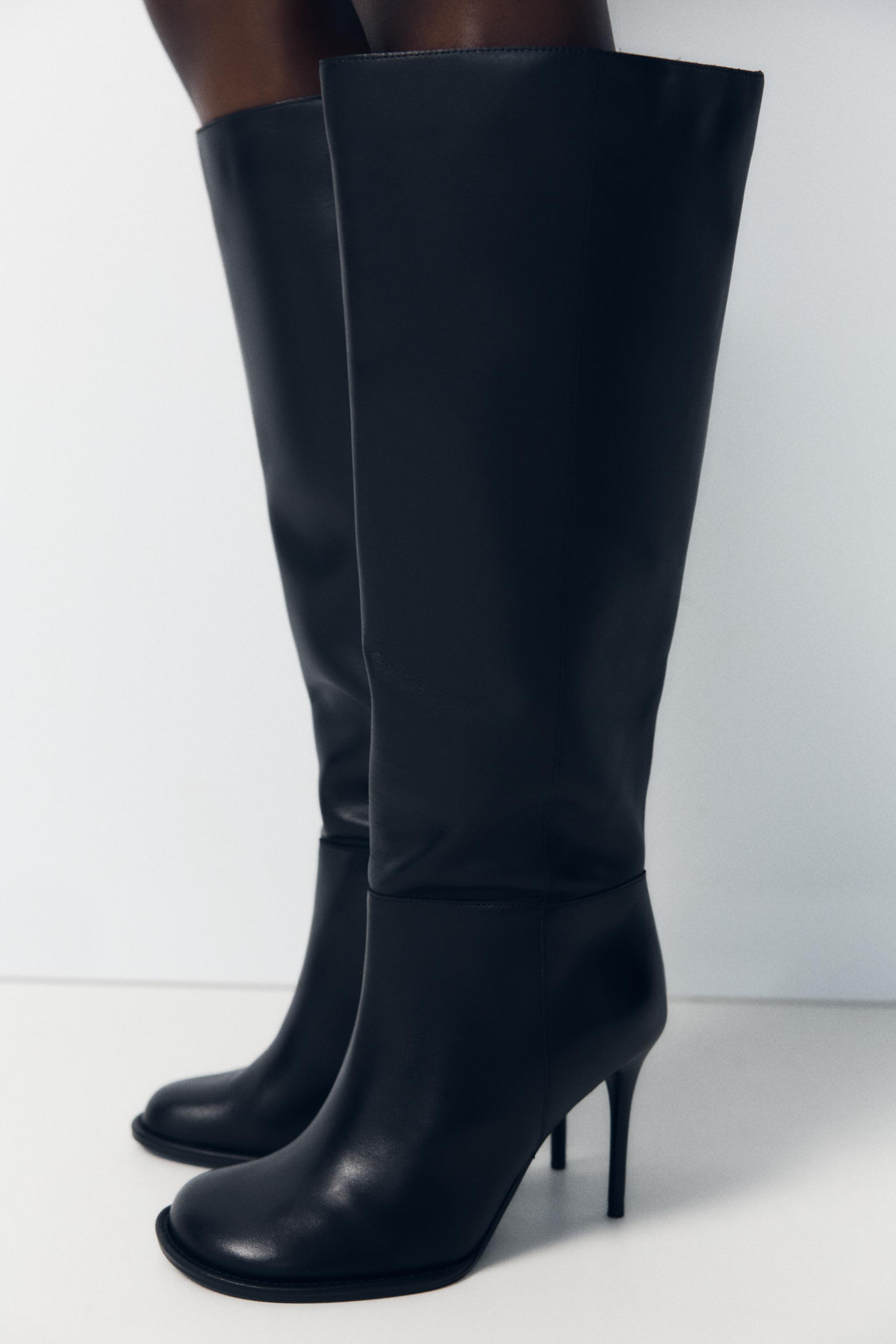 THIN HEEL LEATHER BOOTS - Black | ZARA United States