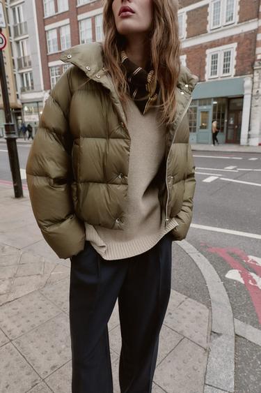 SHORT WATER-REPELLENT WINDPROOF PUFFER JACKET - Khaki by Zara