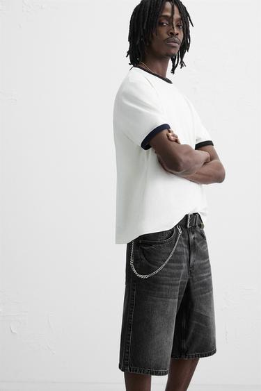 Zara WASHED BAGGY FIT DENIM SHORTS - Black - Image 0