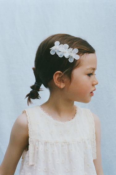 PACK OF SNAP-CLIP AND HAIR BAND WITH FLOWERS AND FAUX PEARLS - Ecru by Zara