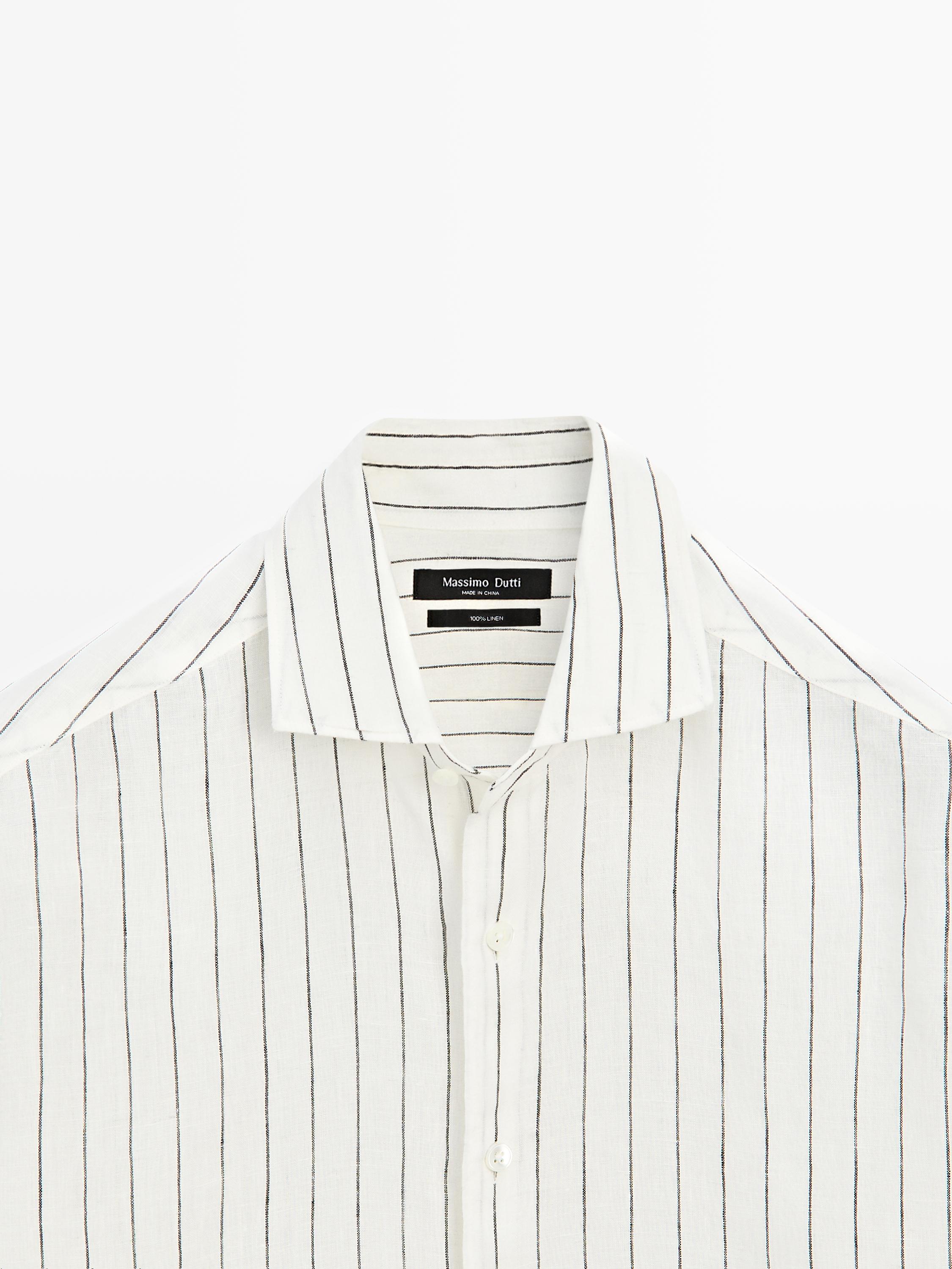 Chemise à rayures en pur lin coupe slim