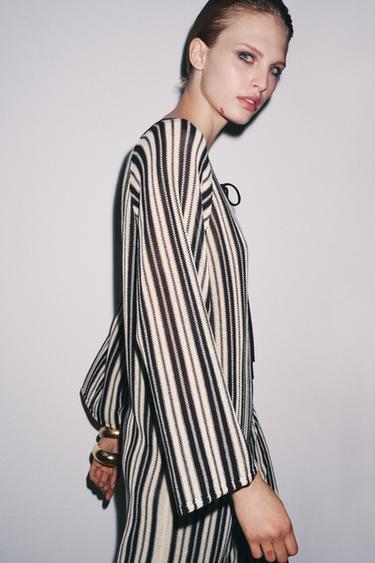 STRIPED KNIT DRESS WITH LINEN - Ecru / Black by Zara - Image 3