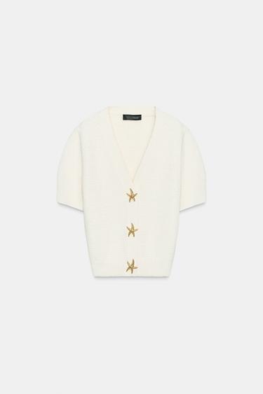 CARDIGAN WITH STAR BUTTONS - Oyster-white by Zara