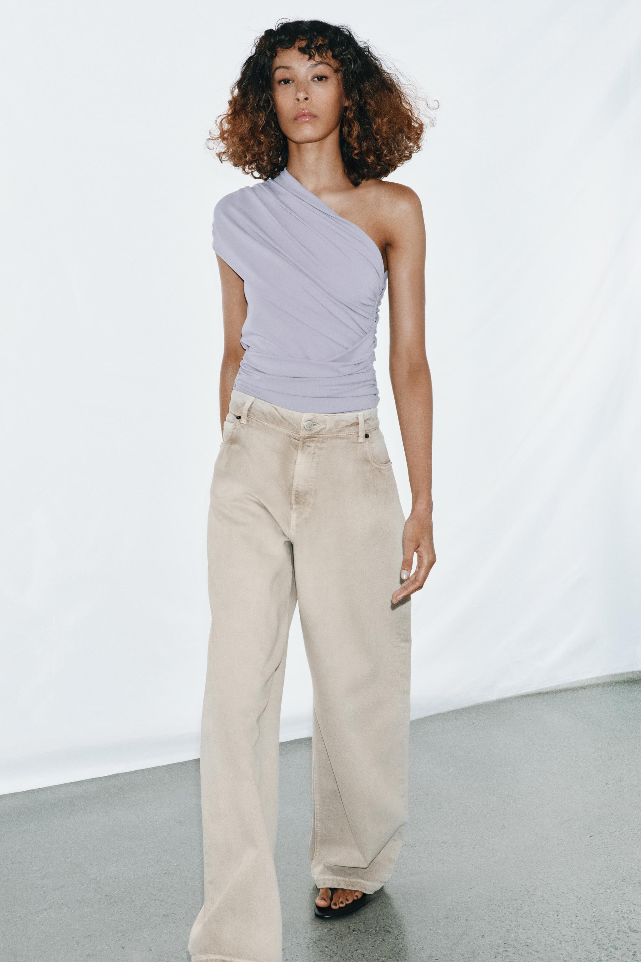ASYMMETRIC DRAPED BODYSUIT - Pearl gray | ZARA Canada