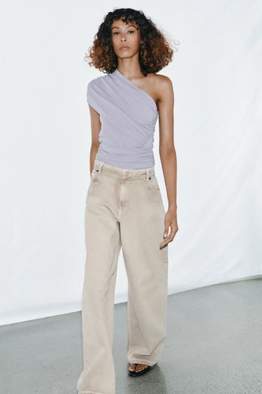 ASYMMETRIC DRAPED BODYSUIT - Pearl grey by Zara - Image 4