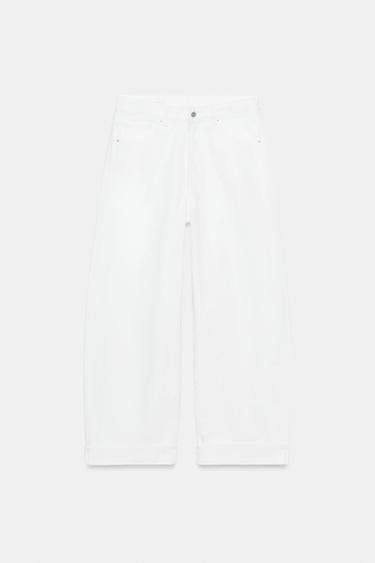 TRF BAGGY FOLDED MID-RISE JEANS - White by Zara