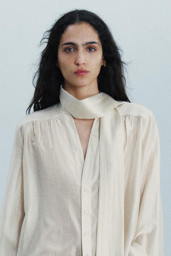 РУБАШКА С ПЛАТКОМ ZW COLLECTION — ЭКРЮ от Zara — изображение 0