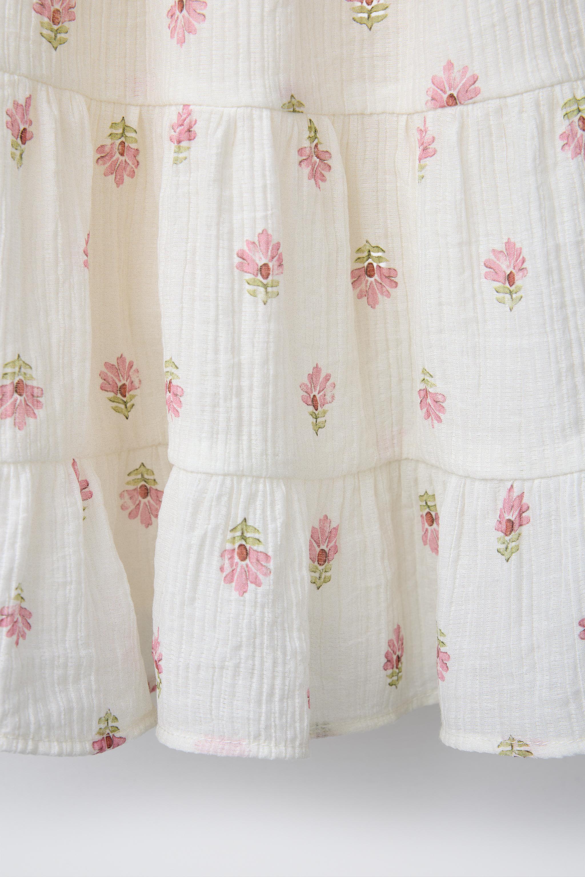 TEXTURED RUFFLED FLORAL DRESS - Ecru | ZARA United States