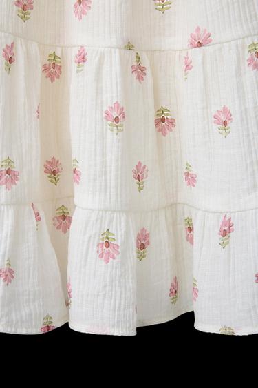 Zara FLORAL RUFFLED TEXTURED DRESS - Ecru
