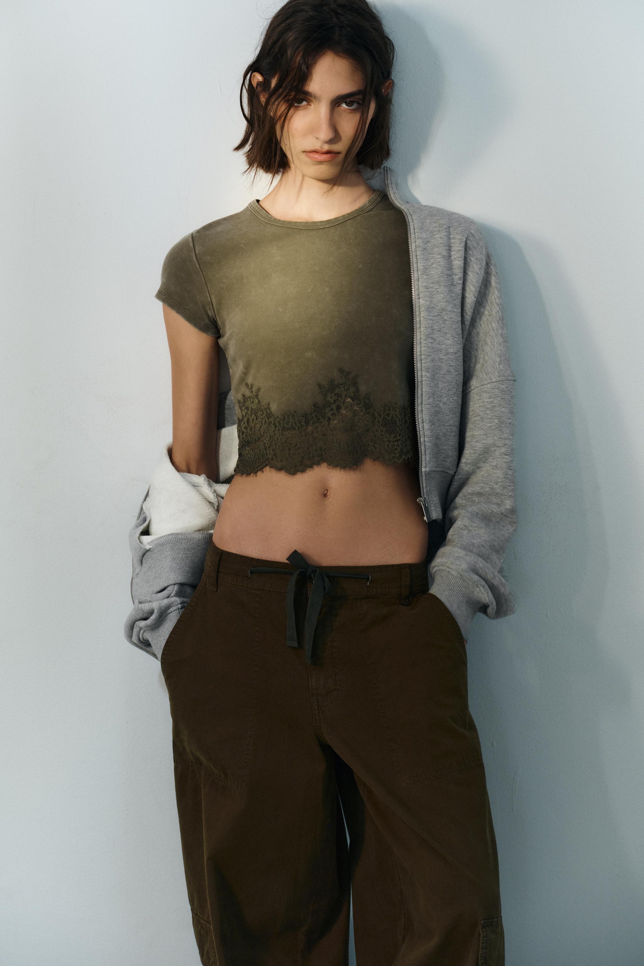 Cropped Lace T-Shirt by Zara