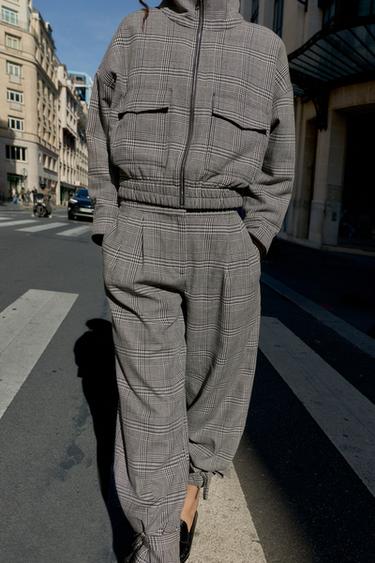 PANTALON PIED-DE-POULE À NŒUD AU BAS - Écru / Noir de Zara - Image 3