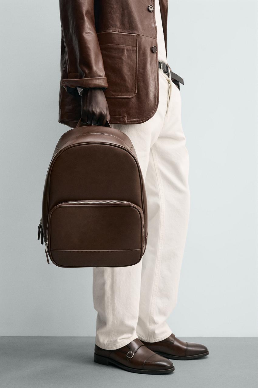 brown leather backpack zara MAISON de Sabre Large Soft Main compartment with zip closure Zara Leather Backpack | Mercari