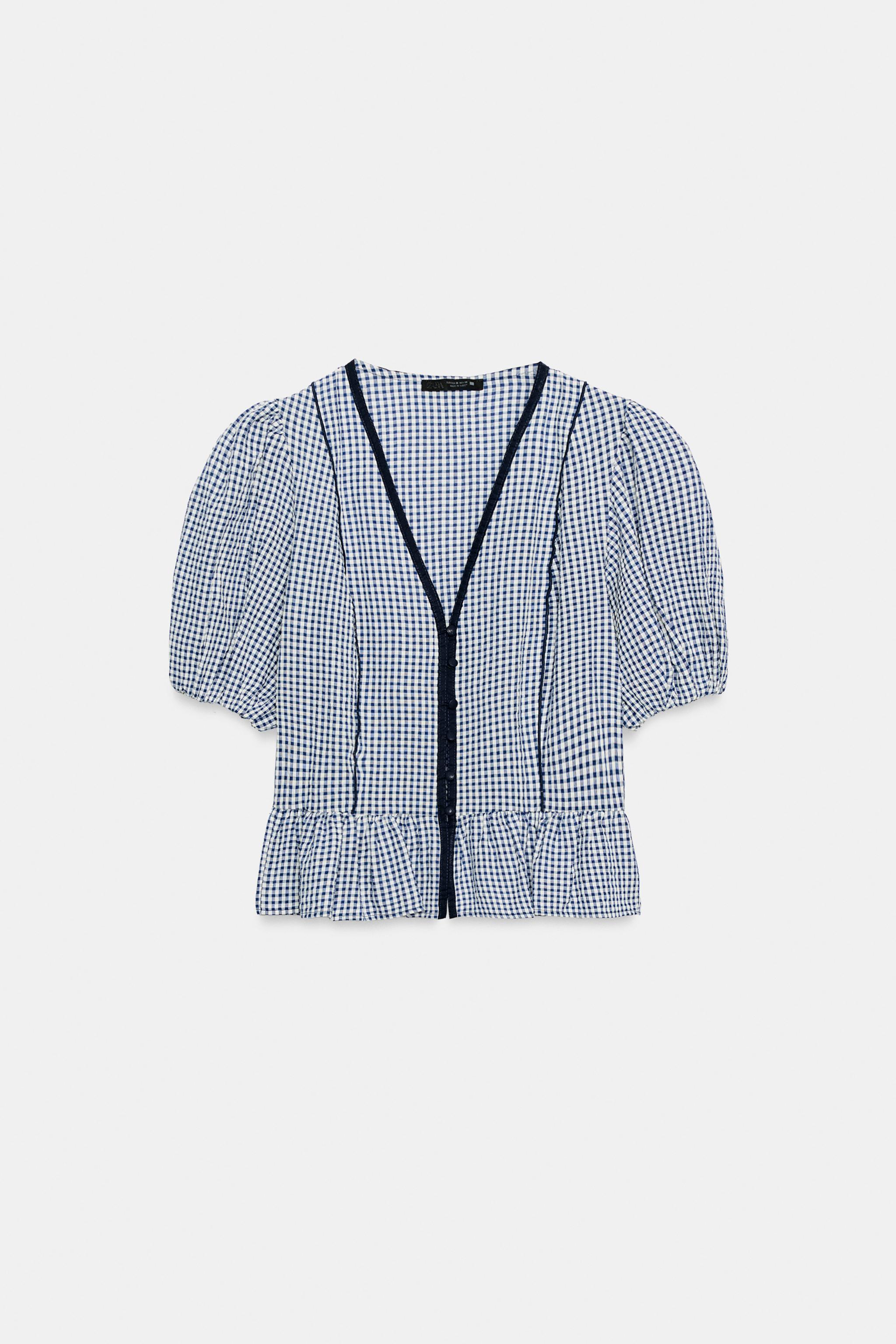 Женские блузки Zara GINGHAM PEPLUM BLOUSE — фото 7