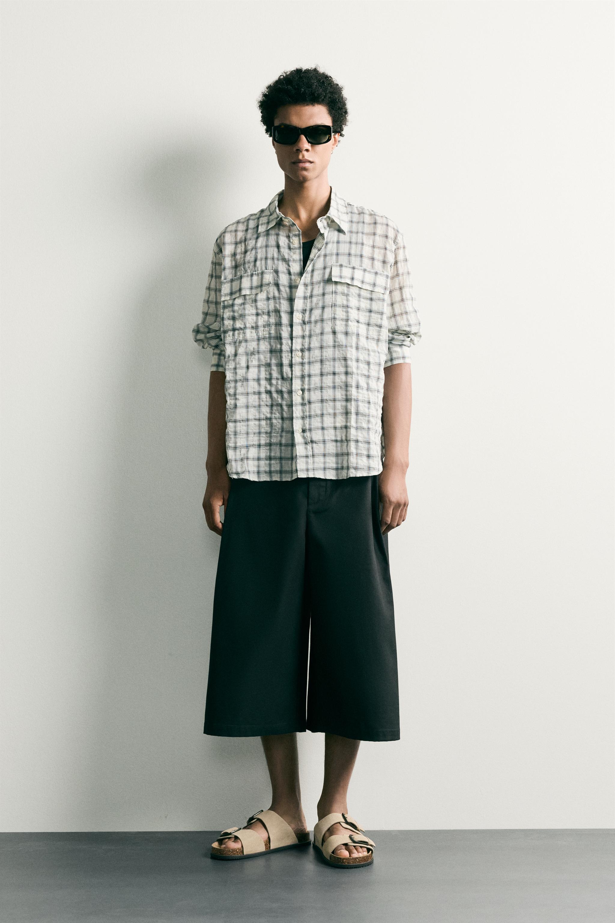 TEXTURED PLAID RELAXED FIT SHIRT