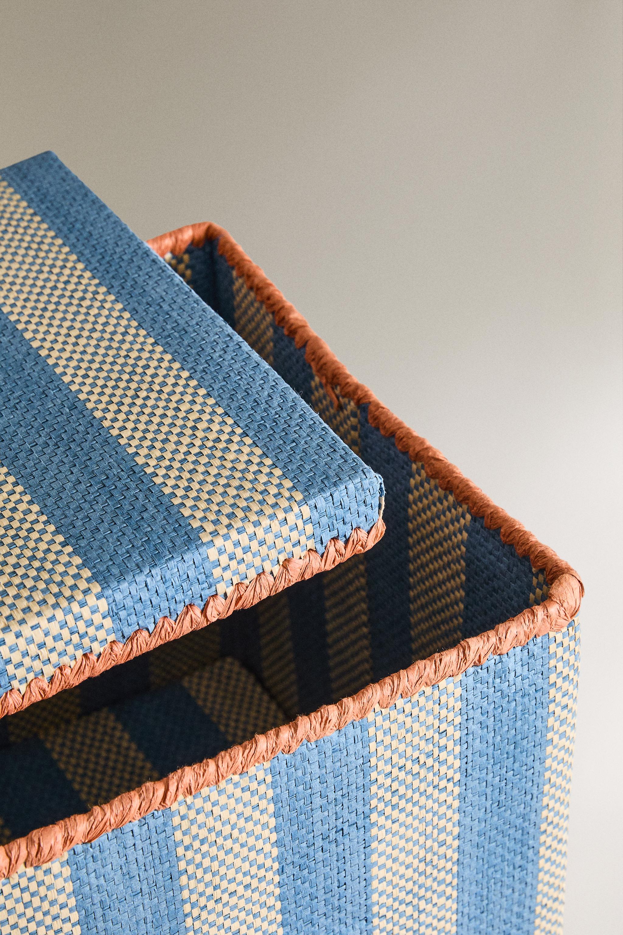 KIDS' FOLDABLE STRIPED BASKET — Blue