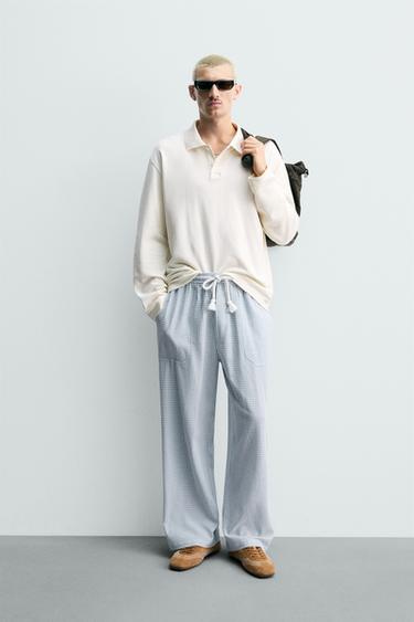 Zara STRUKTURISANE KARIRANE PANTALONE RELAXED FIT KROJA – plavo nebo