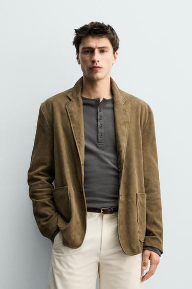 Zara RELAXED FIT SEEMISNAHAST PINTSAK - Oliiviroheline