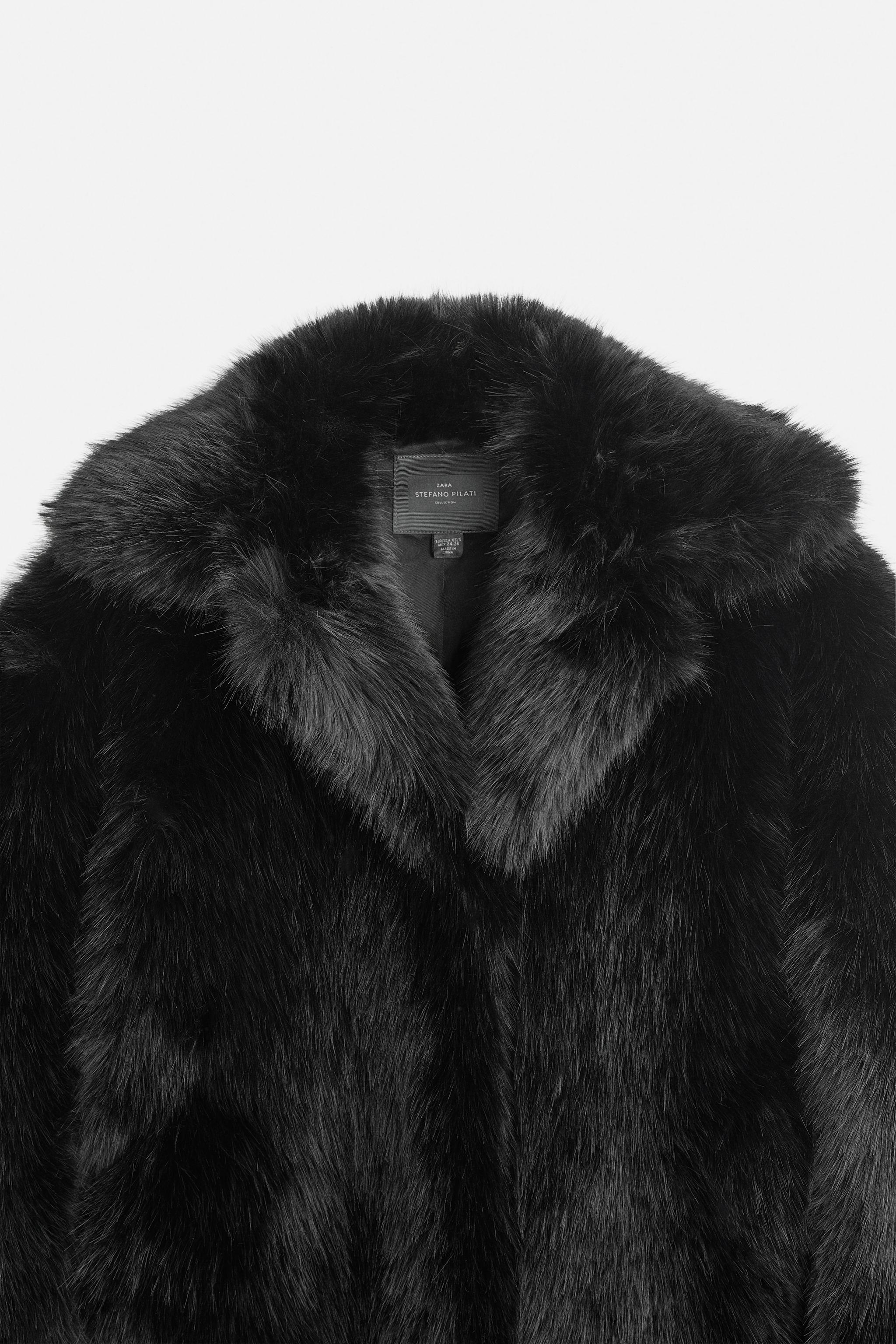 FAUX FUR COAT X STEFANO PILATI Black ZARA UAE Dubai Sharjah Ajman UAQ Fujairah