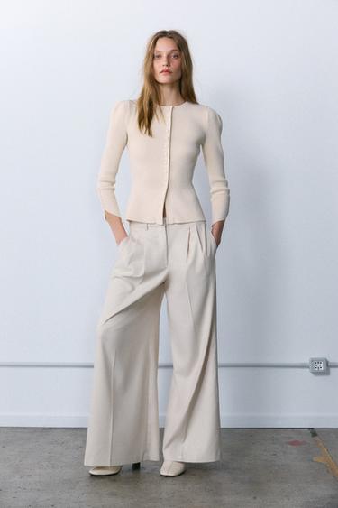 CHAQUETA PUNTO MANGA ABULLONADA - Crudo medio de Zara - Imagen 0