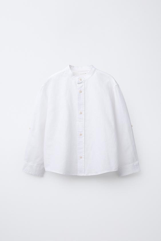 LINEN MANDARIN COLLAR SHIRT - White | ZARA United States