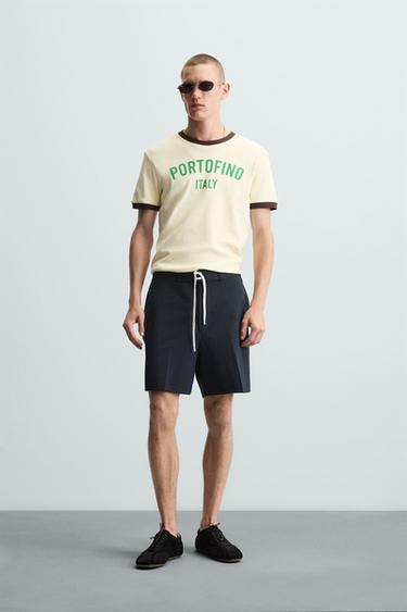 REGULAR FIT BERMUDA SHORTS WITH DRAWSTRING - Navy blue by Zara - Image 0