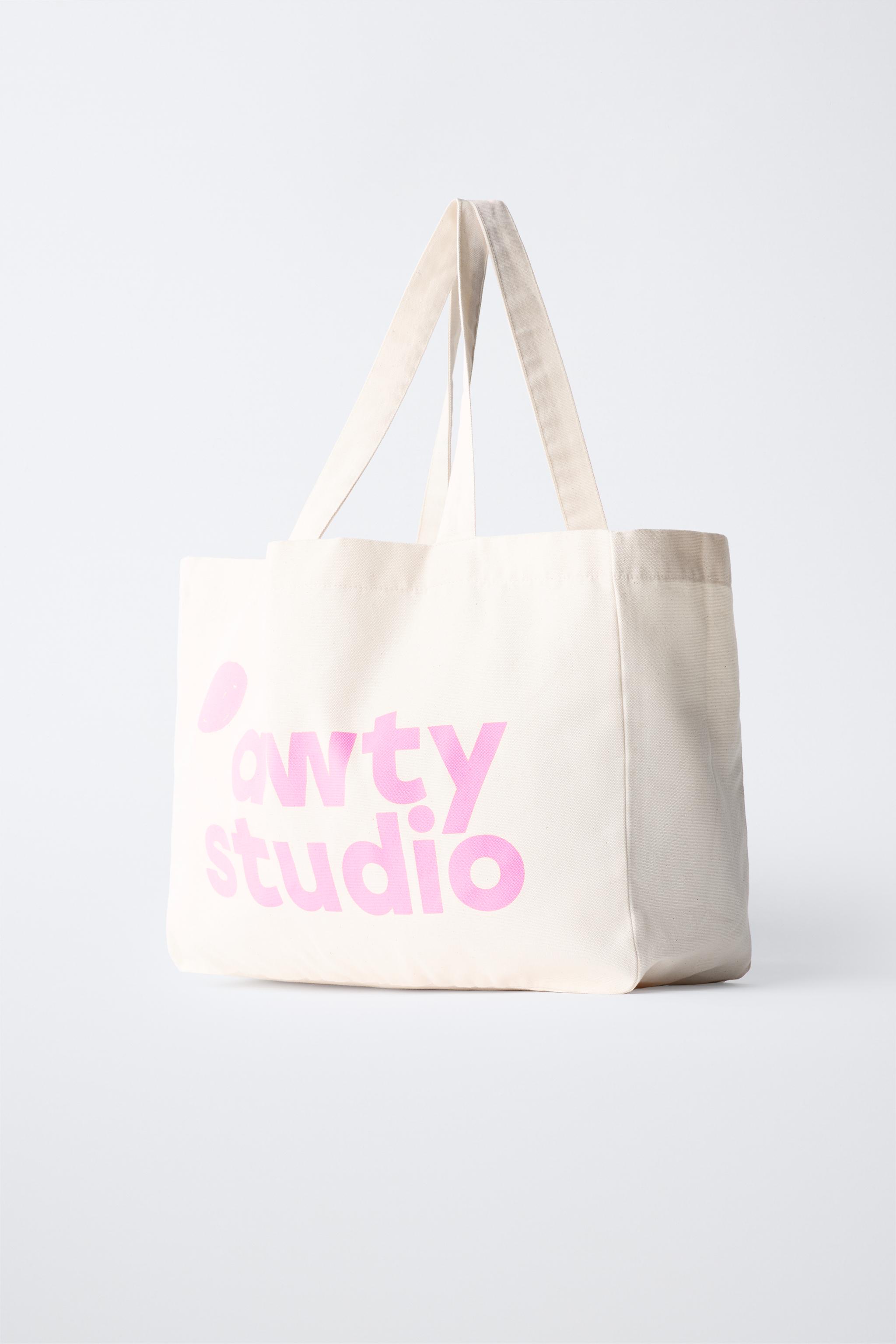 PRINT AND TEXT TOTE BAG — Ecru