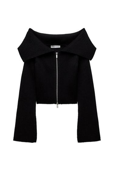 ZIP-UP RIBBED KNIT CARDIGAN