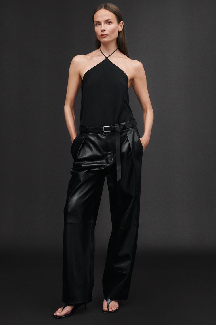 PANTALONI IN PELLE CON PINCE E CINTURA 50TH ANNIVERSARY Nero