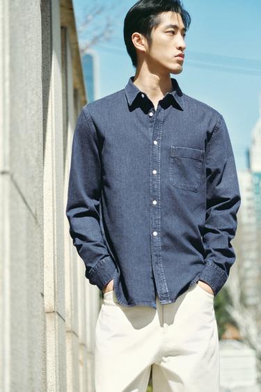 Zara 標準版丹寧襯衫 - 深海藍色