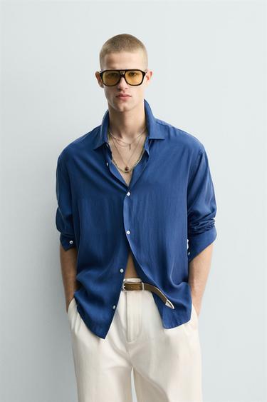 リラックスフィットフルイドシャツ濃青Zaraのリラックスフィットフルイドシャツ - 濃青 